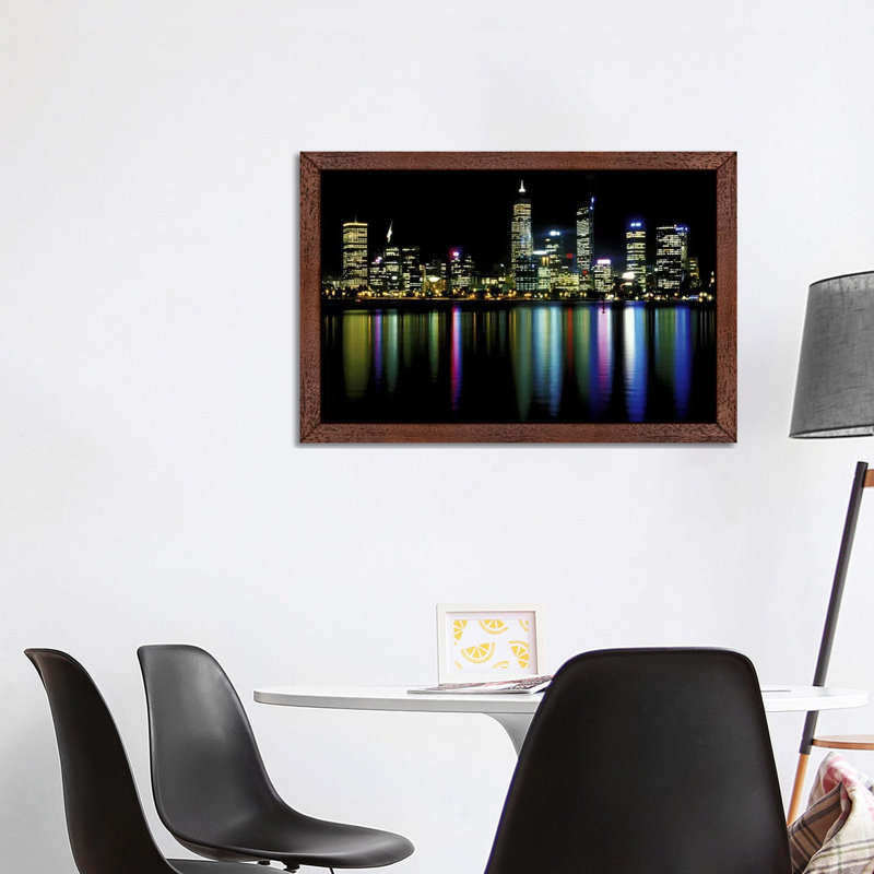 Downtown City Lights - Print on Canvas, 66.04 cm H x 45.72 cm W, Brown Floater Framed