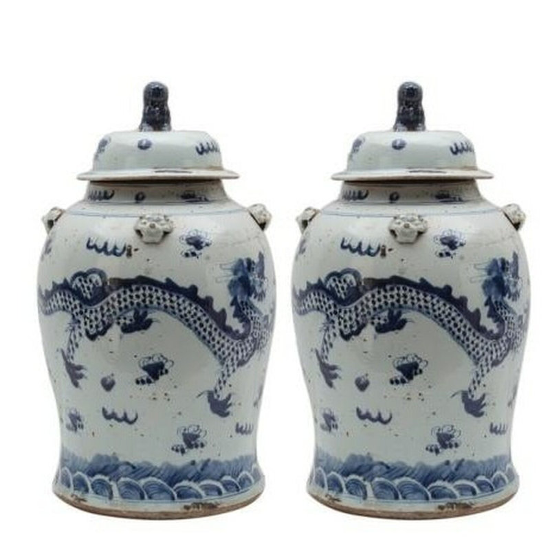 Handcrafted Porcelain China Ginger Jar, 18.5" H x 11" W x 11" D