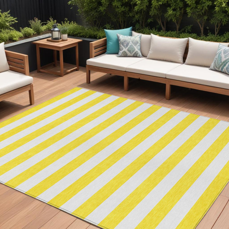 Tapis intérieur lavable rayé jaune et blanc 8 pi x 10 pi