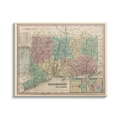 Carte vintage de l'État du Connecticut, carte de la région rétro par Daphne Polselli