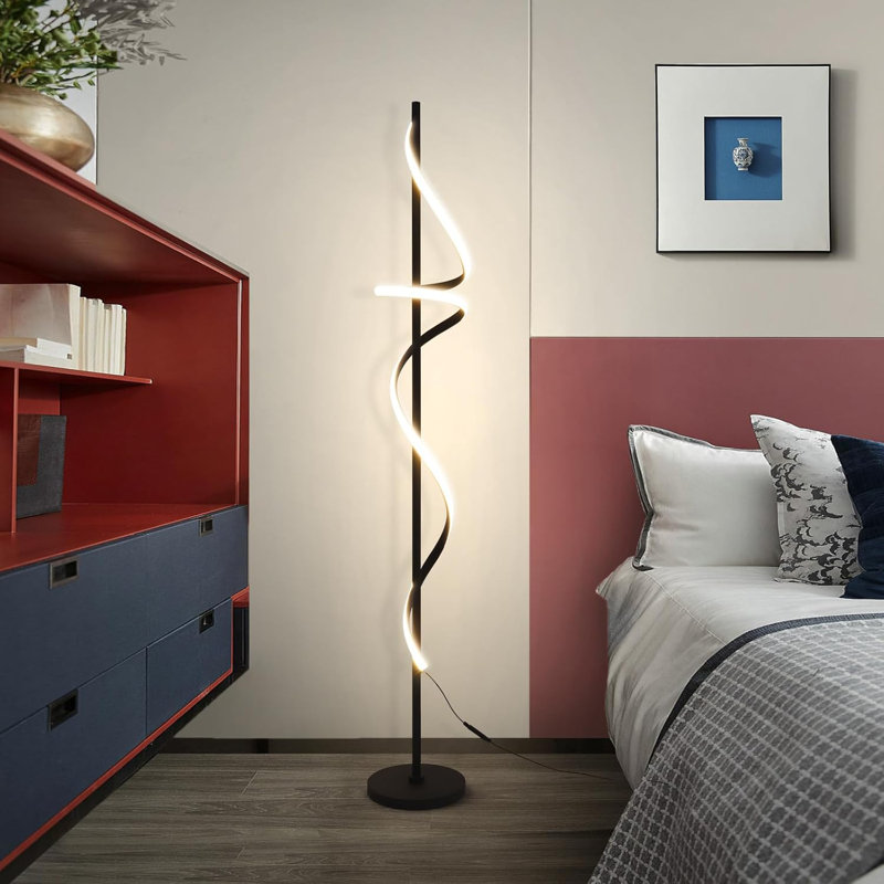 Modern Spiral LED Floor Lamp With Remote Control, 48W Dimmable Standing Lamp For Living Room & Bedroom, 360° Lighting, Adjustable Height, Energy Efficient Tall Lamp
