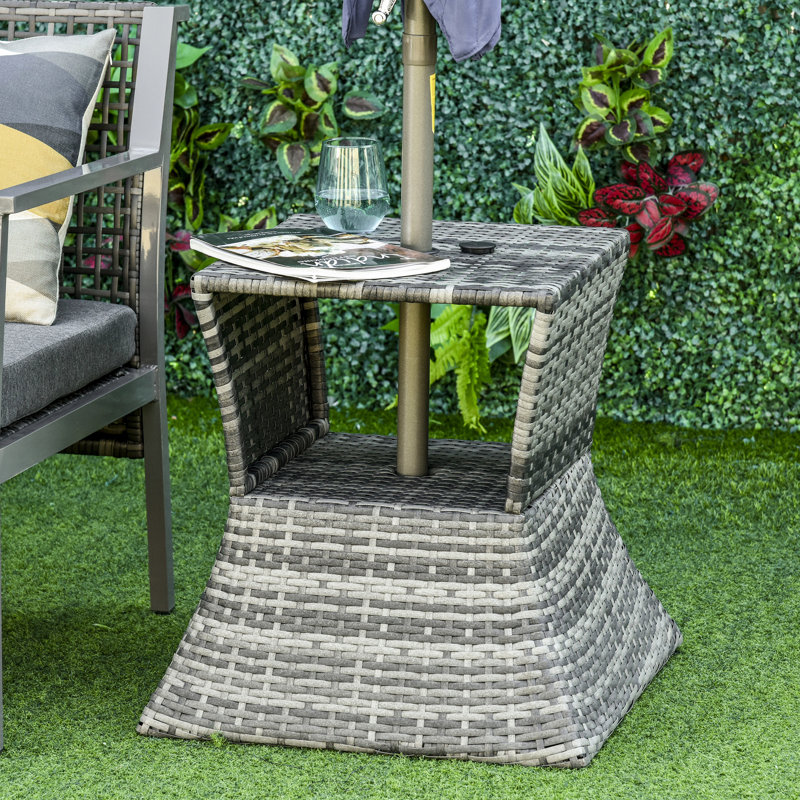 Table d'appoint - Trou de parasol et rangement à 2 niveaux pour les espaces extérieurs