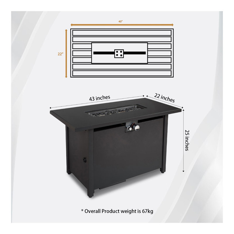 Table de foyer d'extérieur en acier avec couvercle H 25 po x l 42 po, Noir