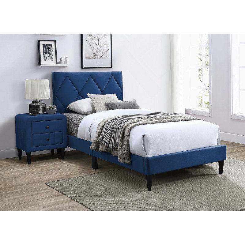 Tête de lit tapissier réglable en velours capitonné, Bleu, Simple