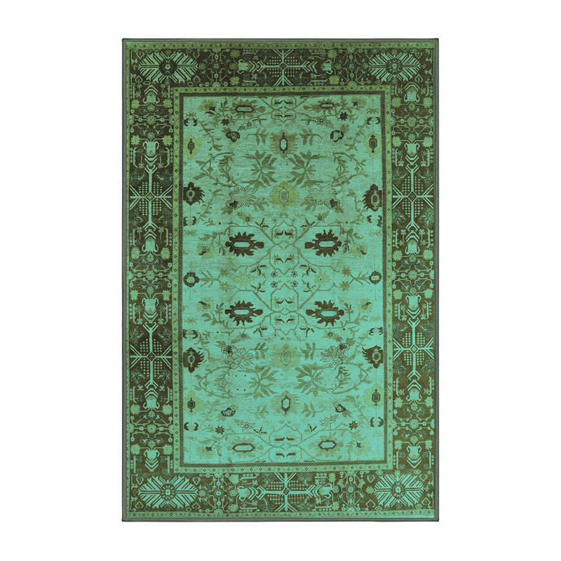 Tapis oriental en laine / polyester tissé à la machine en turquoise / brun, Rectangle 7 pi x 10 pi