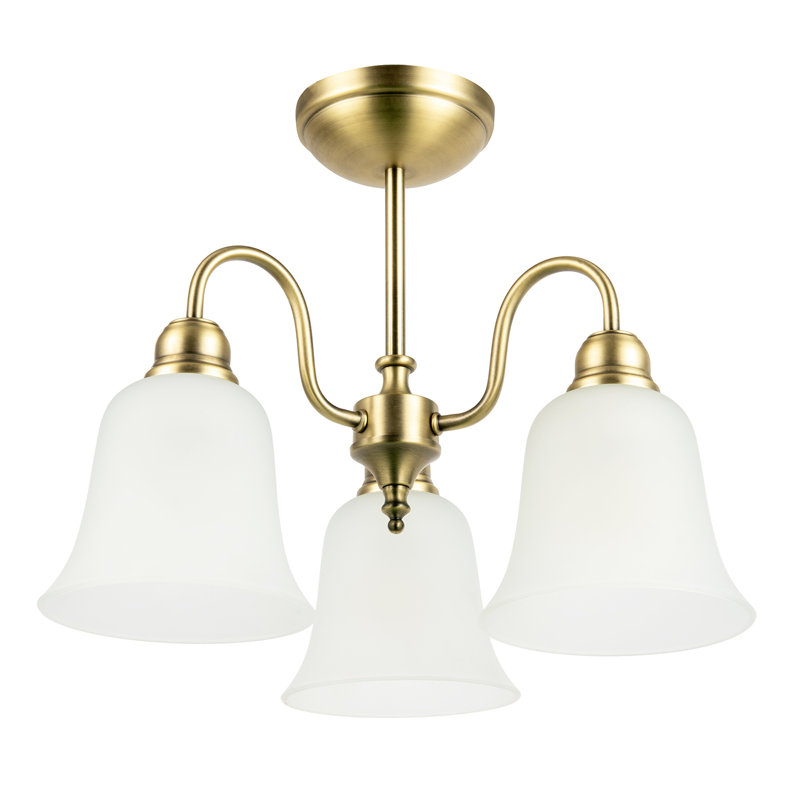 Glass Semi Flush Mount, Antique Brass