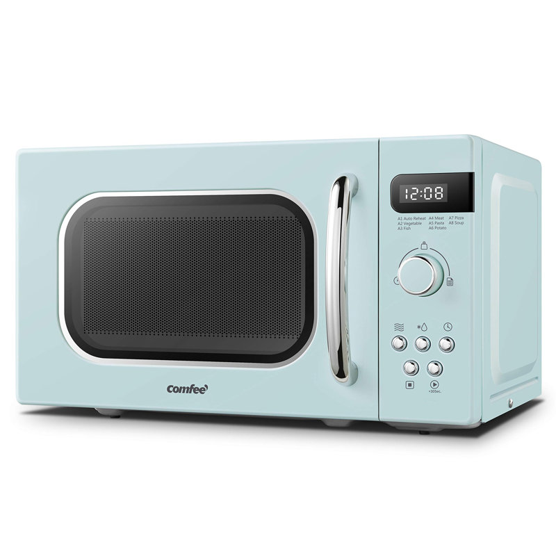 800W 20L Retro Microwave Oven with LED Display, Pastel Green