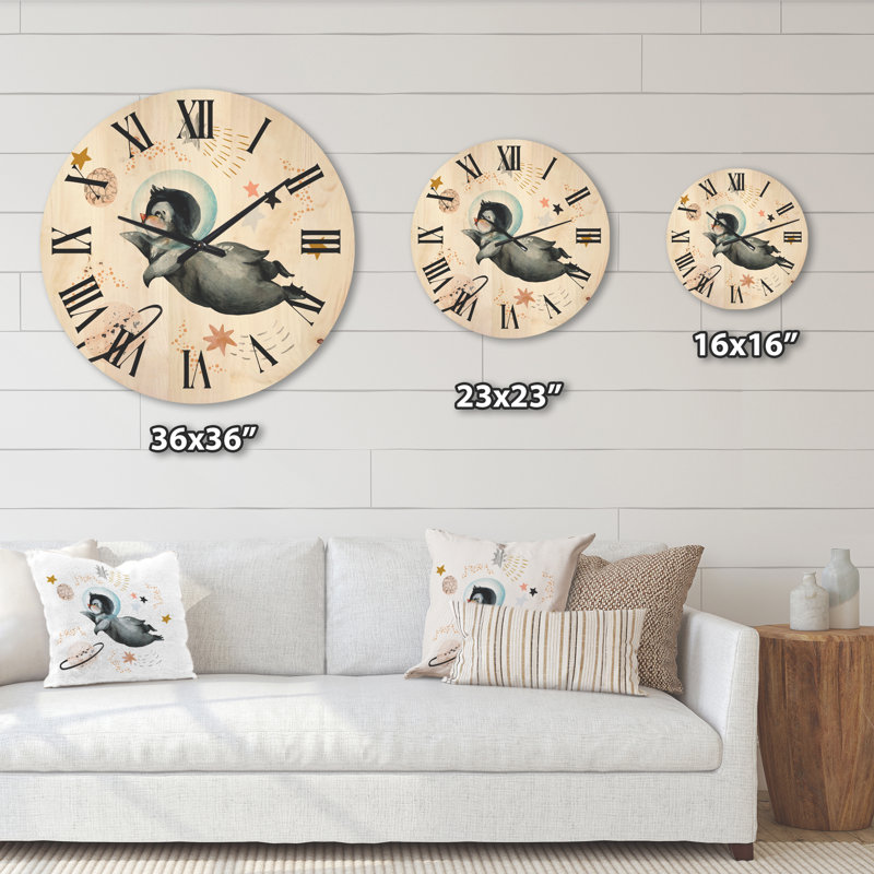Horloge murale en bois Little Penguin, Grand