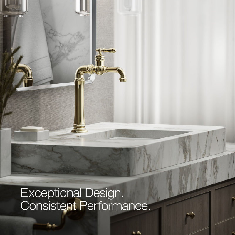Artifacts Gentleman's Single Hole Bathroom Faucet with Drain Assemby, Vibrant French Gold