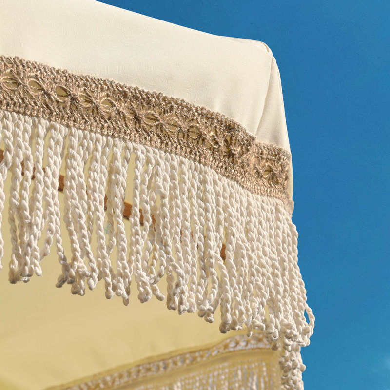 Parasol raffiné décontracté en bois massif de 7 pi Boho pour hôtel de charme, salon Vineyard Estate, spa bien-être - rustique bohémien, beurre