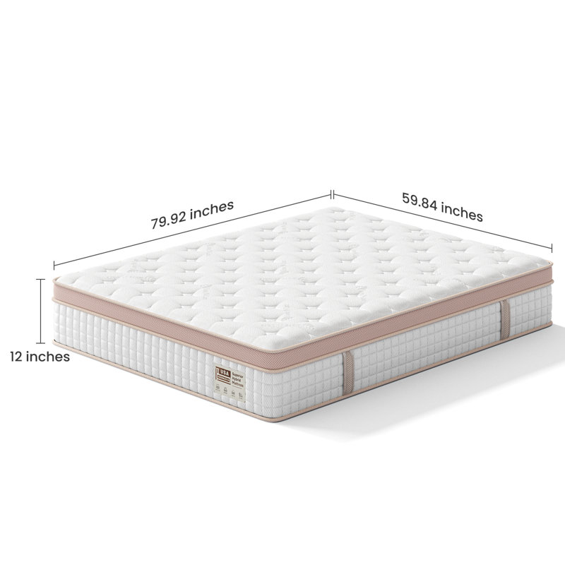 Grand matelas hybride 12 po, mousse viscoélastique imprégnée de gel ferme et lit à ressorts ensachés pour soulager la pression, blanc