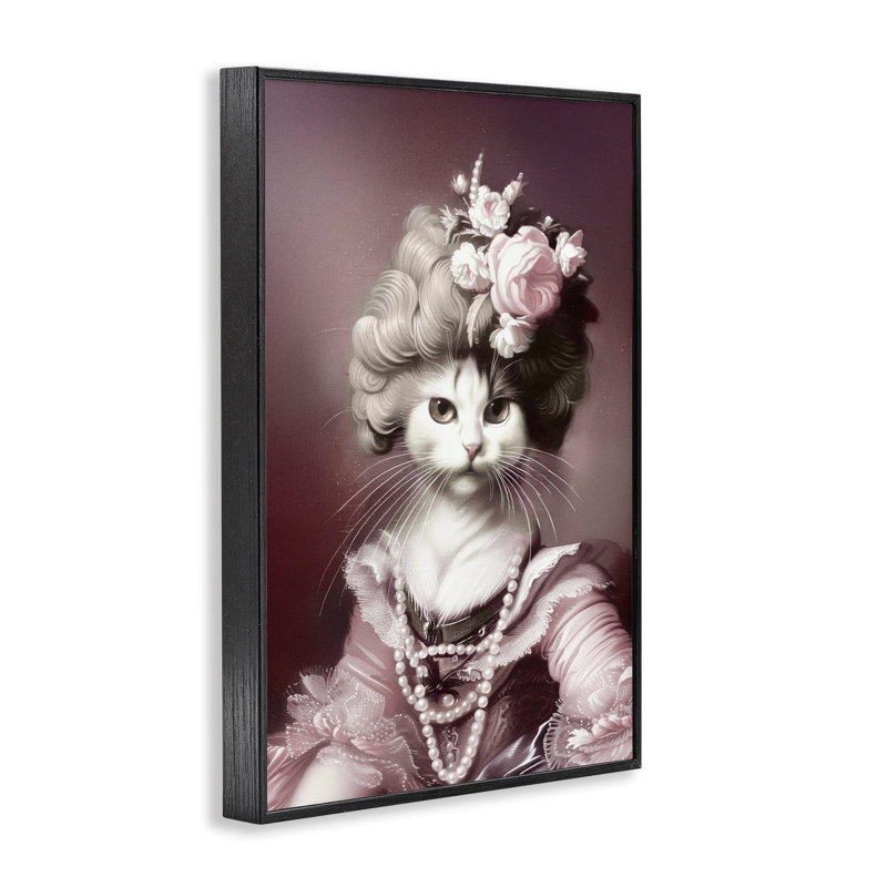 Portrait historique de chat, estampe numérique, design par Annabelle Hall, H 30 po x l 20 po, Giclée encadrée noir minuit