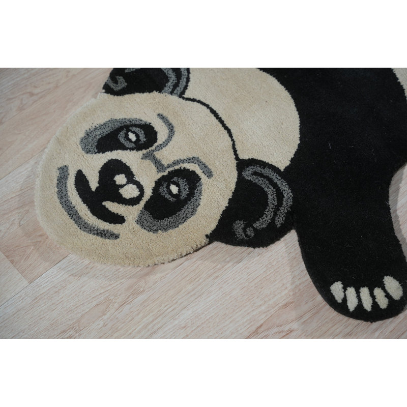 Tapis noir et blanc en laine touffeté à la main Panda