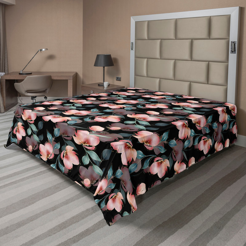 Ambesonne Flowers Flat Sheet Nostalgia Farmhouse, Pale Ruby and Dark Sea Green