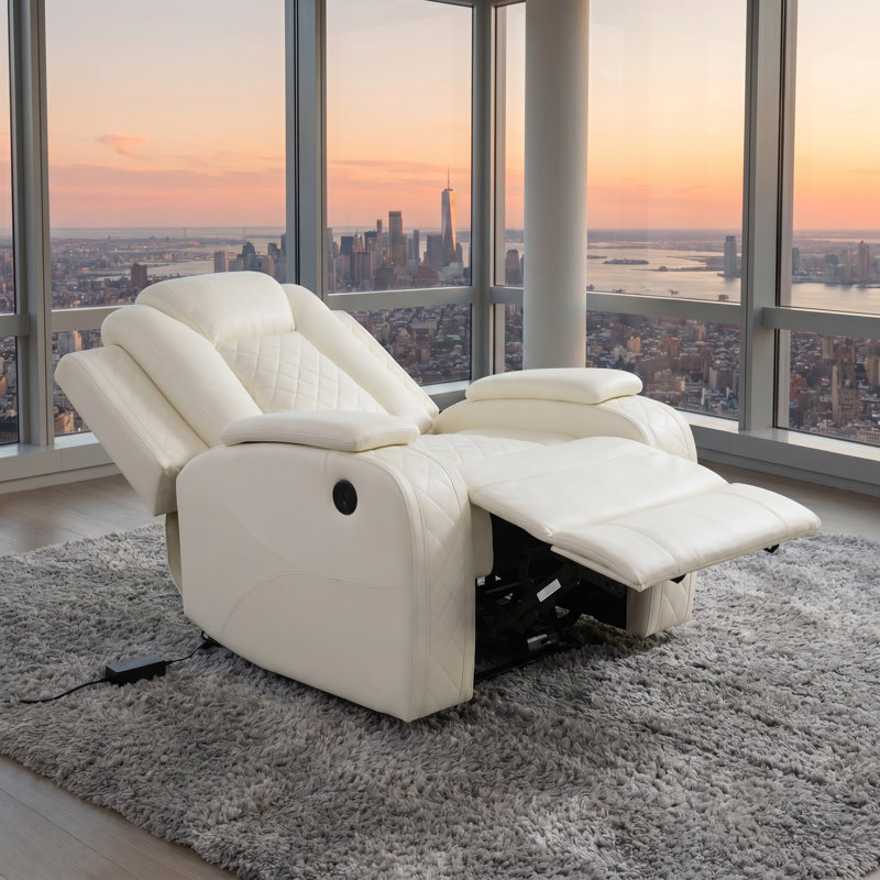 Fauteuil inclinable électrique avec port USB, lumière ambiante à DEL, accoudoirs de rangement - similicuir blanc respirant