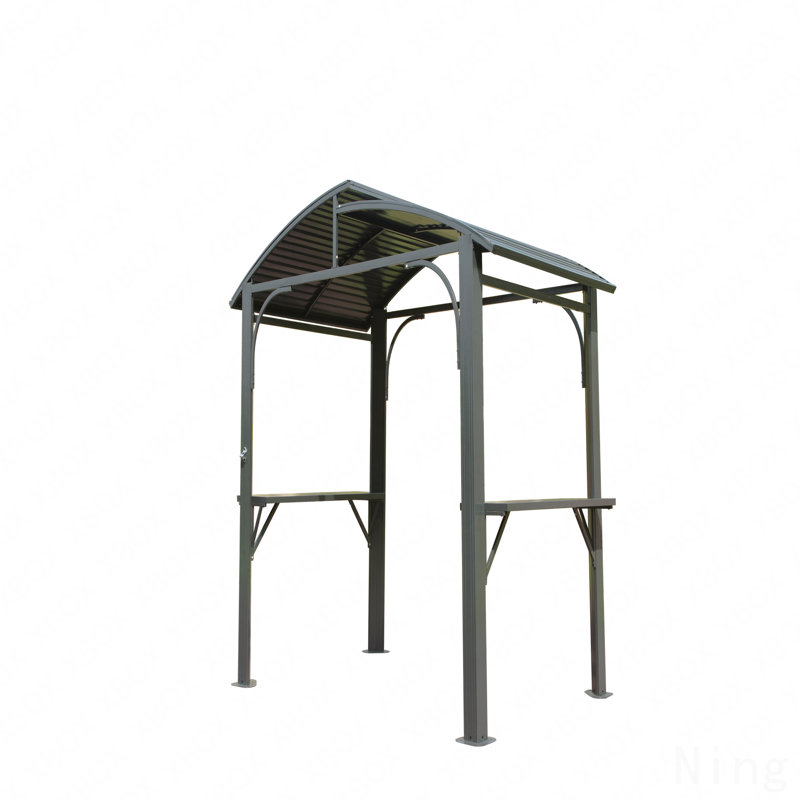 8X5FT Grill Gazebo Steel, For Outdoor Use With Double Galvanized Steel Roof & Side Shelves (Grey), Gray