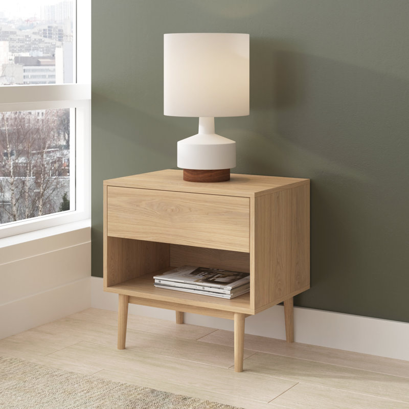 Indra 22" H 1-Drawer Wood Nightstand, White Wash