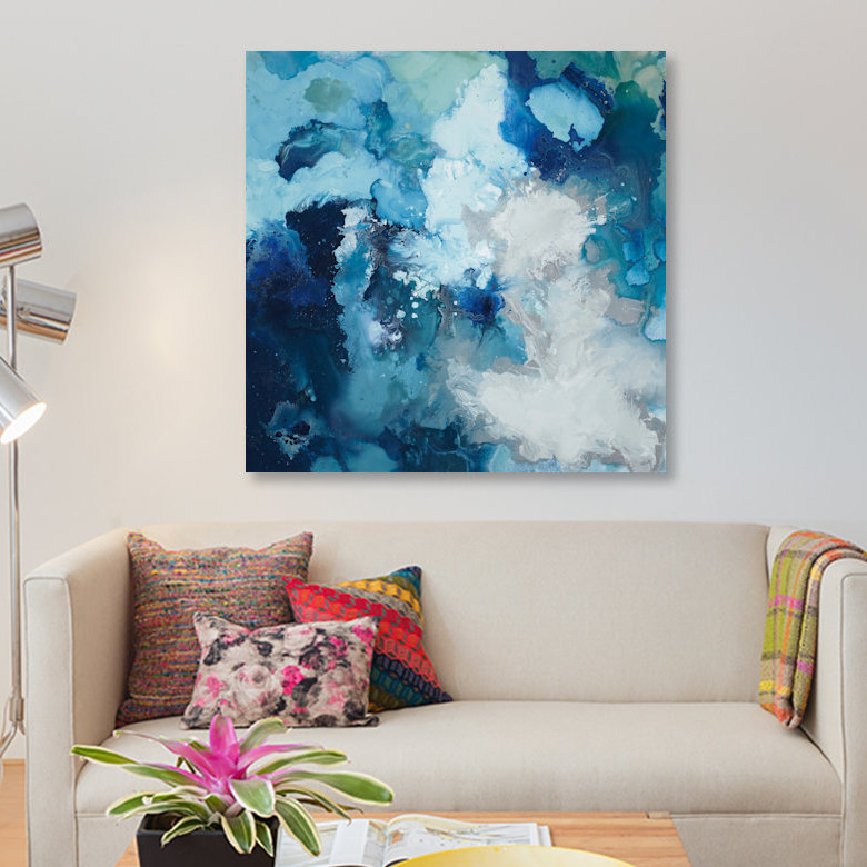 «Blue Flo», impression sur toile, H 48 po x l 48 po x P 1,5 po, Pas de tapis, Toile tendue