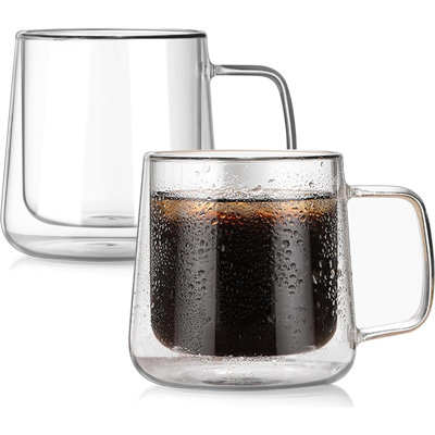 Ensemble de 2 tasses à thé isolantes en verre transparent avec poignées à thé et à double paroi