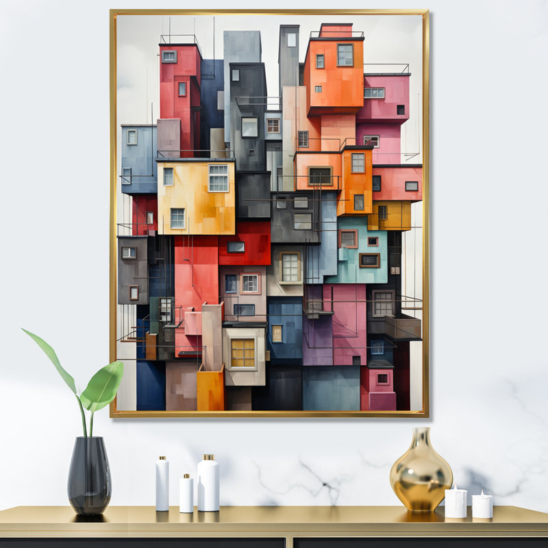 "Lamoyne Constructivism", reproduction sur toile, Cadre flottant doré, H 44 po x l 34 po x P 1,5 po