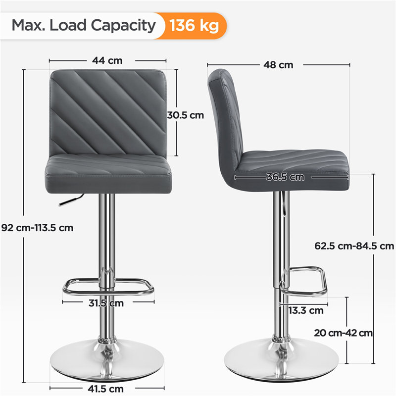 Height Adjustable Swivel Bar Stool , Dark Grey, No