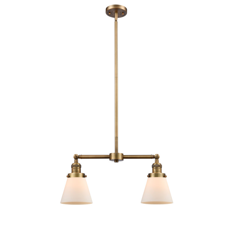 Luminaire suspendu linéaire à 2 lumières pour îlot de cuisine Stonec chiffre, Boîtier blanc mat, Laiton brossé