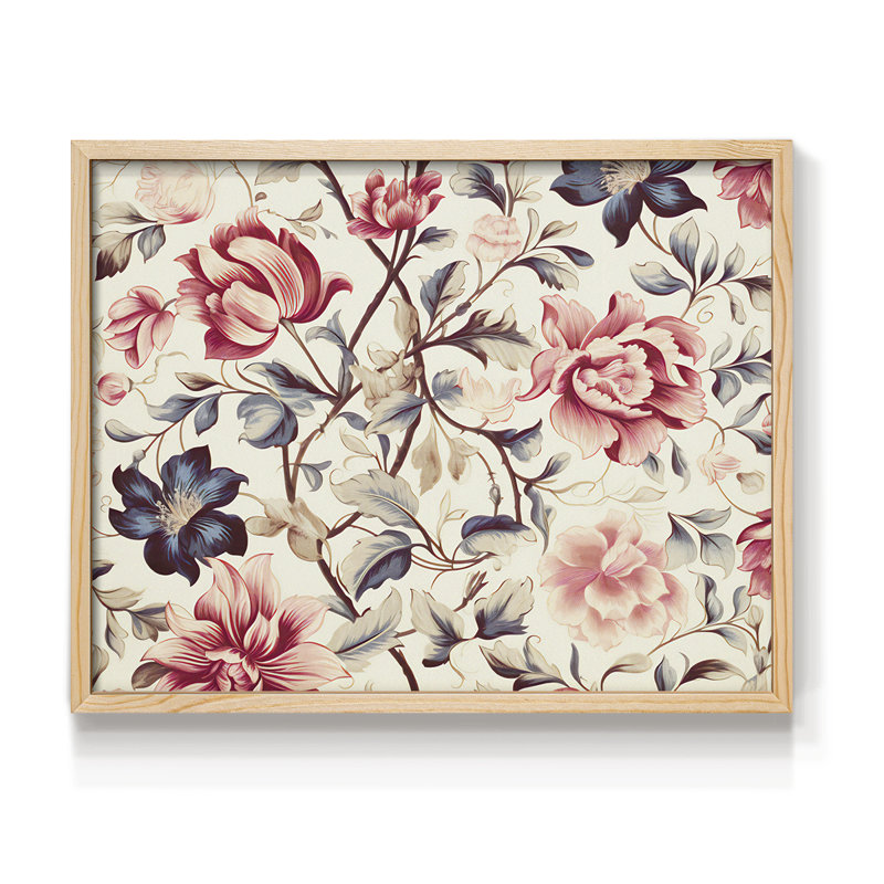 Motif floral rétro - XLI - reproduction encadrée, H 11 po x l 14 po, Naturel