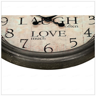 16-Inch Round Transitional Wall Clock with Antique Brown Frame and Clear Glass, Non-Ticking and Easy to Read