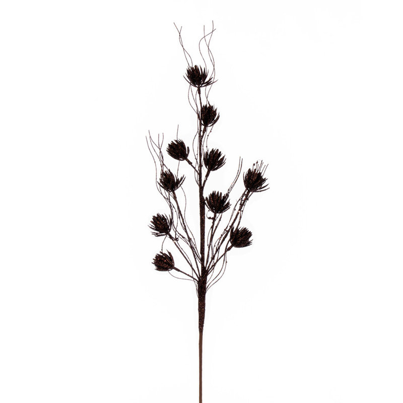 Vickerman 30" Seafoam Mini Flower Glitter Spray, 6 per bag., Dark Brown