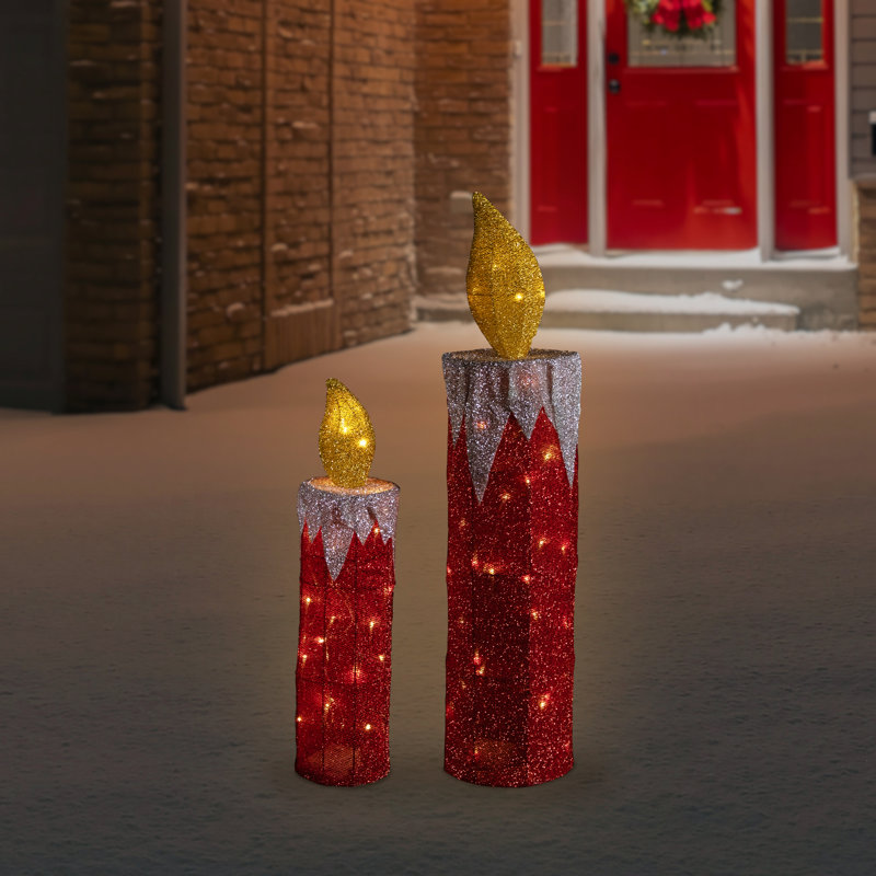 Ensemble de 2 décorations de Noël pour bougies rouges illuminées à DEL