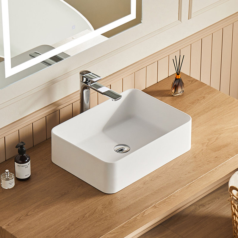 Lavabo de salle de bain vasque rectangulaire en résine blanc mat L 20 po x l 14 po Pensen