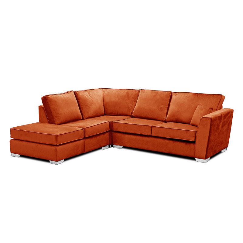 Quade 5 Seater Velvet Sofa & Chaise, Left Hand Facing, Rust