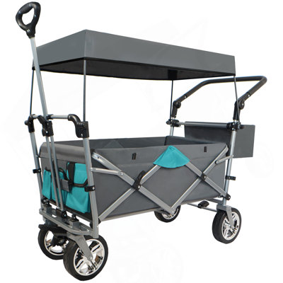 Wagon pliable à pousser et tirer avec auvent amovible, gris