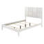 Grand lit de 1 pièce au design contemporain, finition blanche, panneaux texturés, tête de lit géométrique, cadre en bois pour la chambre à coucher, sommier tapissier requis, façade à lambris, style, chambre à coucher