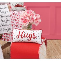 Embroidered Cotton Pink Love Lumbar Pillow