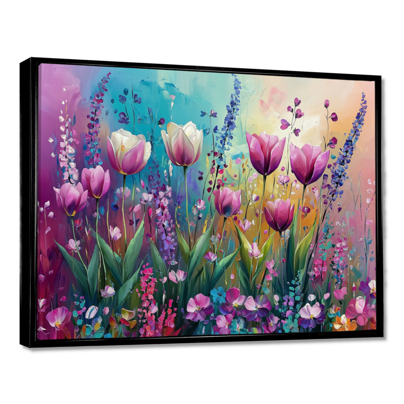 Iolia Fantasy, lavande et tulipes champ II - tulipes, art mural, H 30 po x l 40 po, Noir, noir, noir, noir