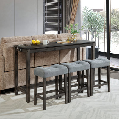 Ensemble de table de bar 4 pièces avec prise de courant, ensemble de table de bar avec chaises, table de bar avec tabourets, table de canapé avec 3 tabourets rembourrés