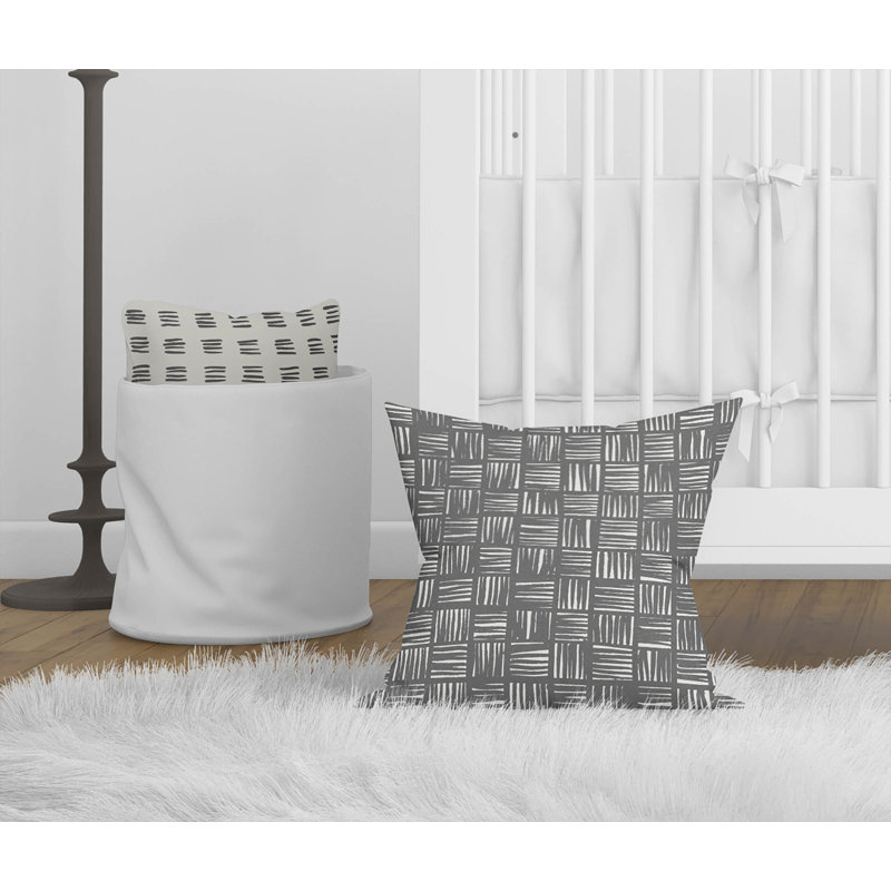 Coussin Lash, H 18 po x l 18 po, Ivoire / gris anthracite géométrique