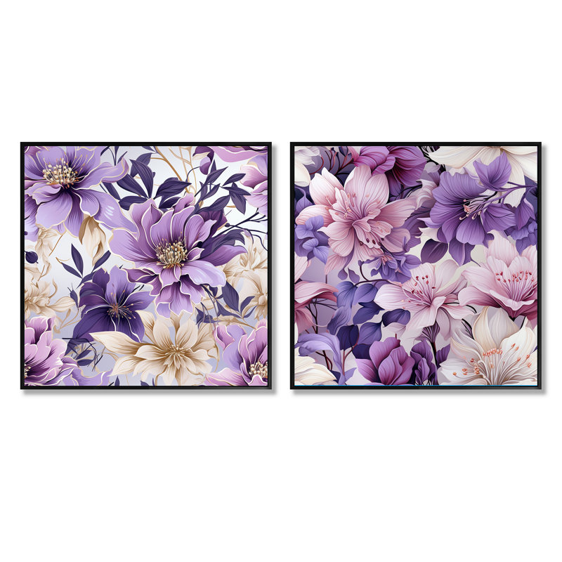 Orchidée de rêve - motif tropical - ensemble de 2 collages floraux carrés, Cadre flottant noir, H 36 po x l 73 po