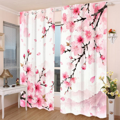 Lot de 2 rideaux occultants à œillets, motif floral aquarelle fleurs de cerisier, imprimé aquarelle douce sur polyester, isolation thermique, obscurcissement de la pièce, protection solaire, réduction du bruit, pour la décoration de la chambre à coucher