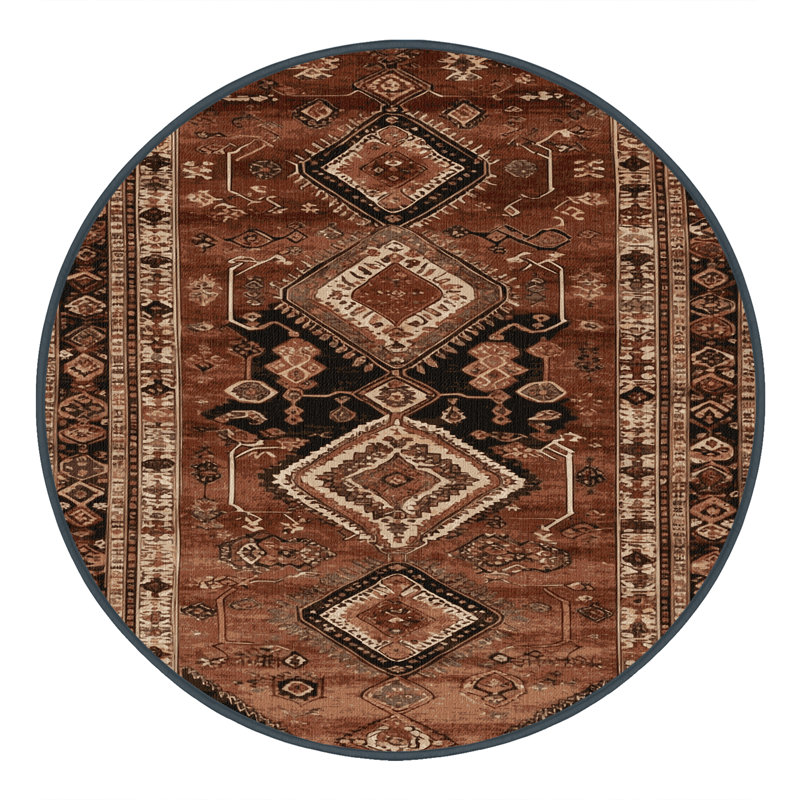 Tapis brun turc lavable à la machine, Rond 5 pi