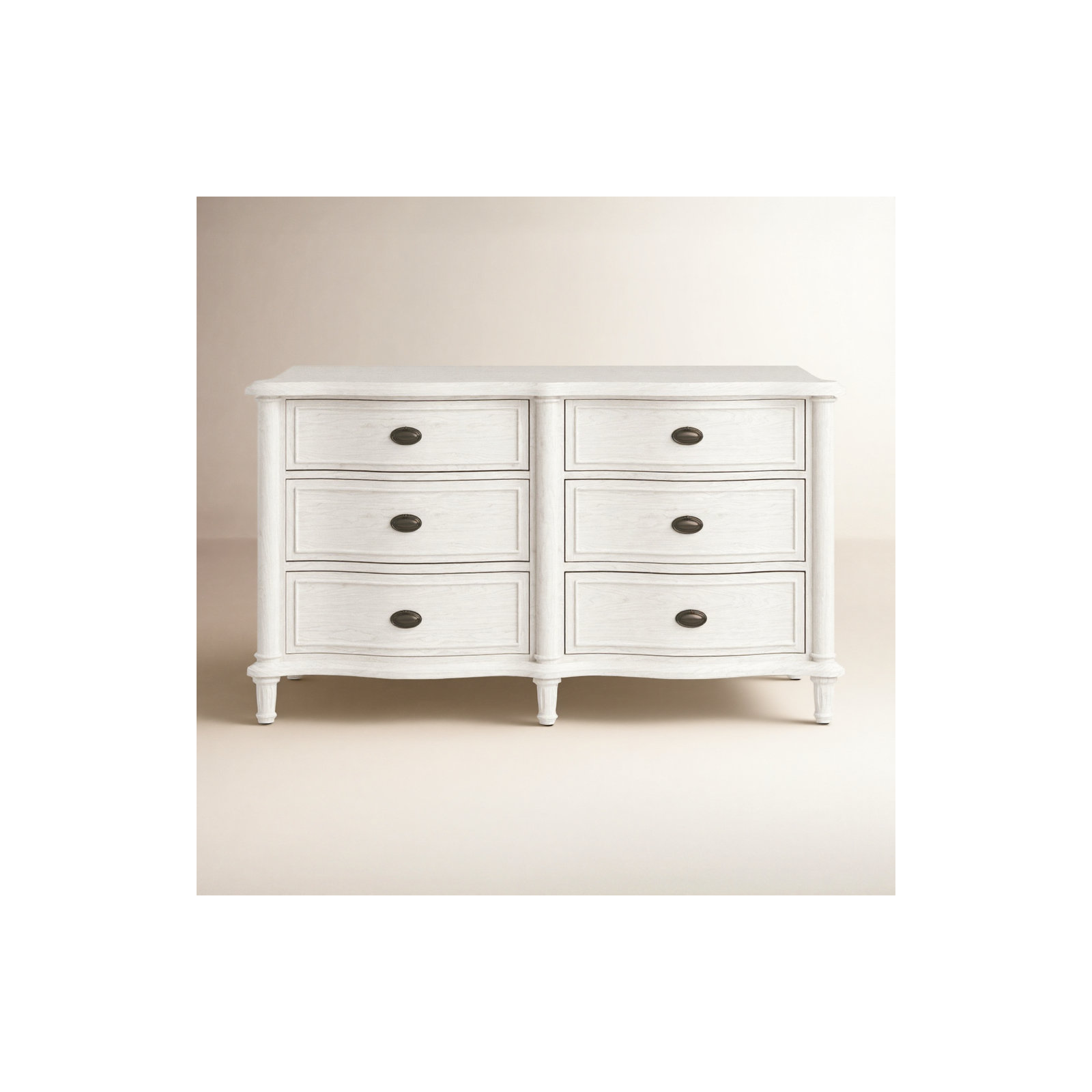 Watson 6 Drawer 64" W Solid Wood Double Dresser, Cream