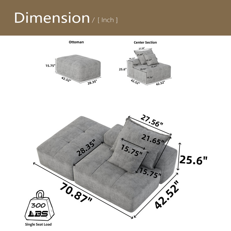 Canapé modulaire surdimensionné Modern, Gris chenille