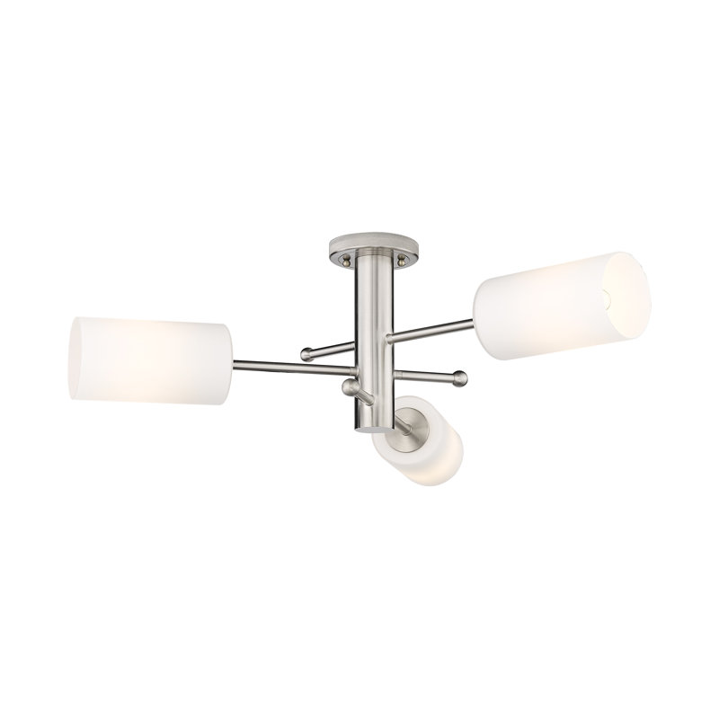 Plafonnier encastré 3 lumières Crown Point, Blanc mat, H 10,13 po x l 29,38 po x P 29,38 po, Nickel satiné