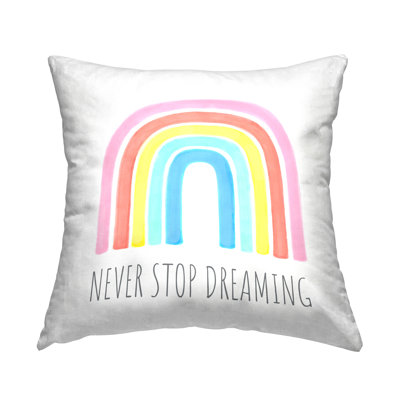 Never Stop Dreaming Children''s Phrase Vibrant Pastel Rainbow Decorative Printed Throw Pillow By Reesa Qualia