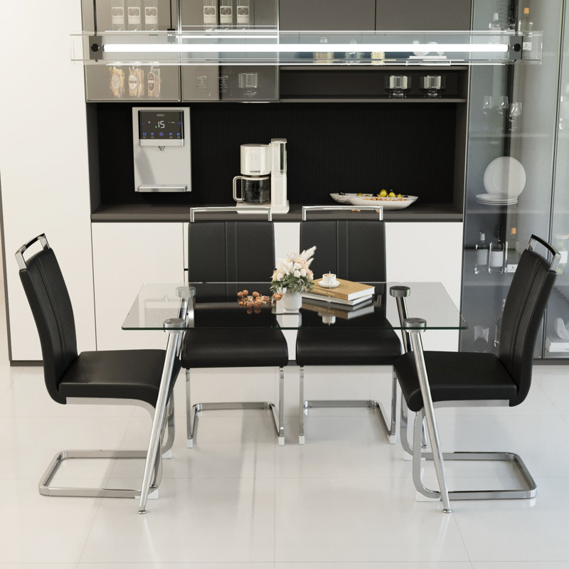 Ensemble de table de salle à manger moderne en verre trempé avec chaises en polyuréthane de qualité supérieure pour une salle à manger élégante