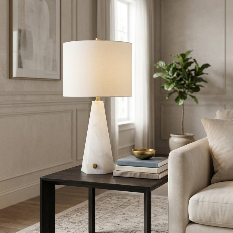 26" Laurel Alabaster Table Lamp, White