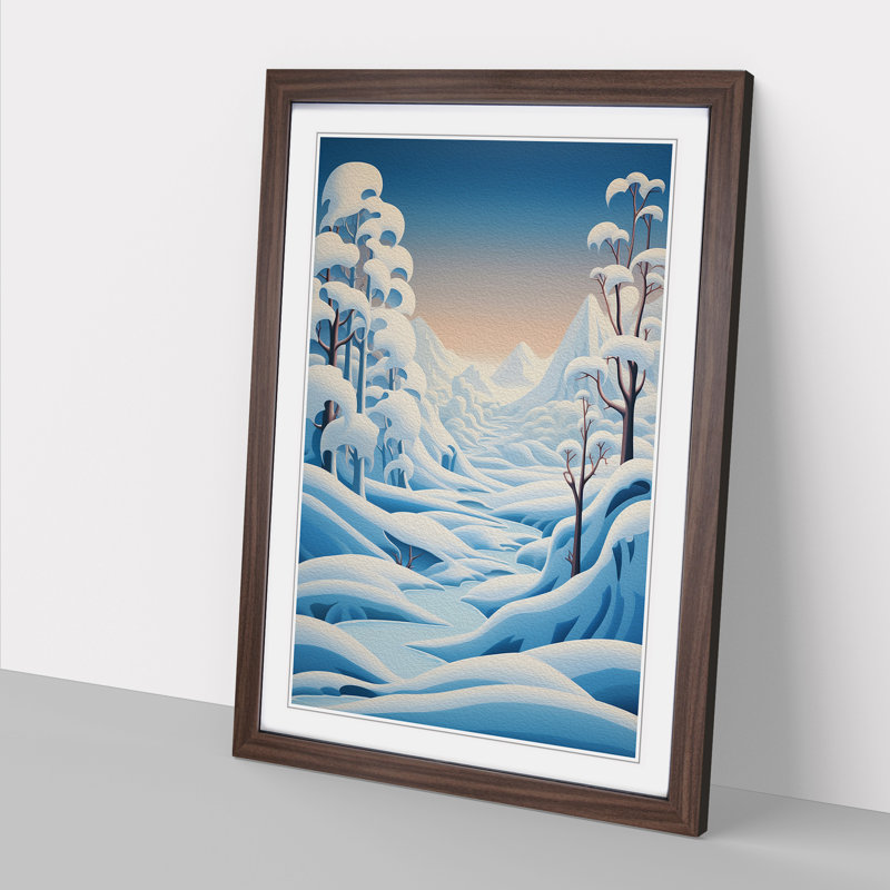 Winter Landscape Hard Edge - Single Picture Frame Print on Wood, Walnut, 34cm H x 25cm W x 2cm D