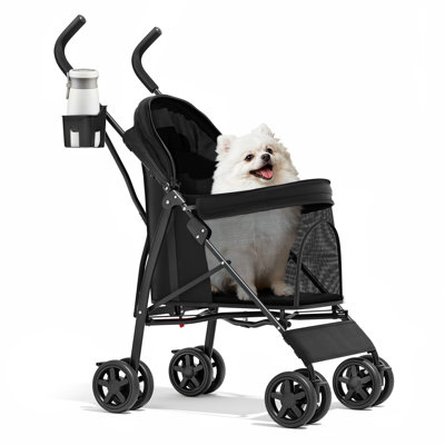 4-Wheel Folding Pet Stroller, Foldable Dog Jogger Stroller with Adjustable Canopy and Cup Holder