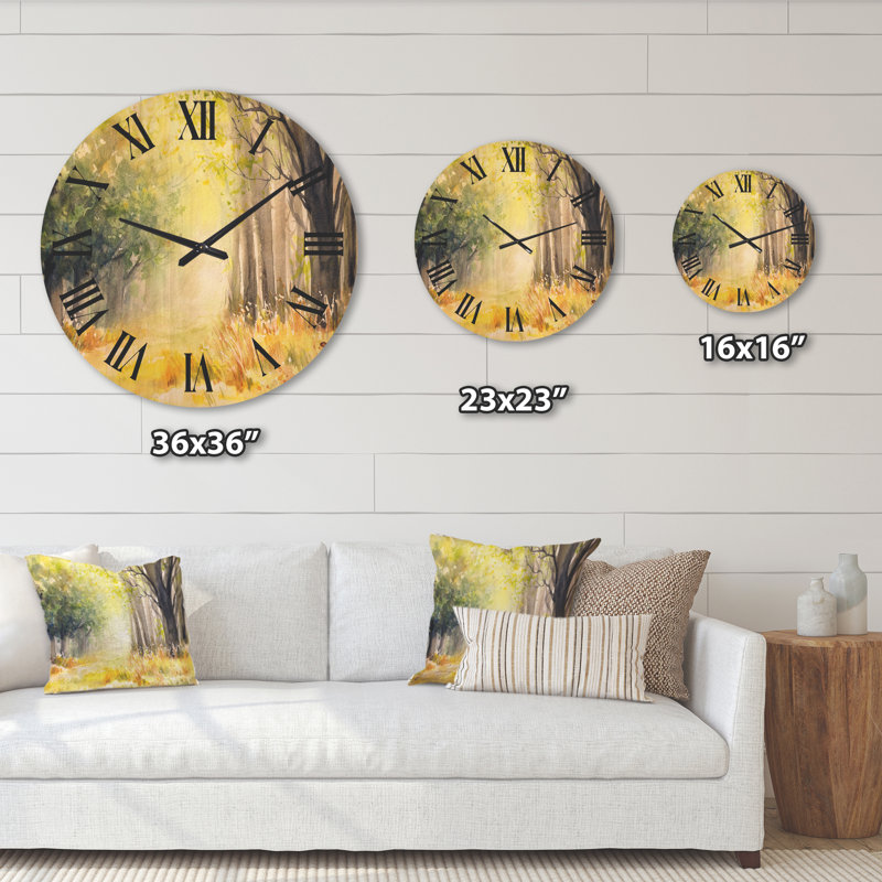Horloge murale en bois Bright Sunshine Through the Forest Trees IV, Très grand